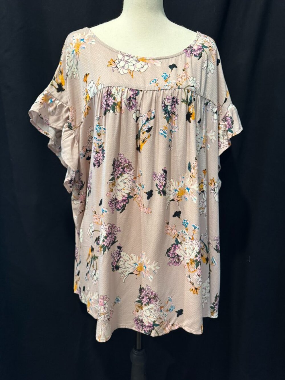 Kori Light Mauve Floral-Print Tunic Blouse, Size XL